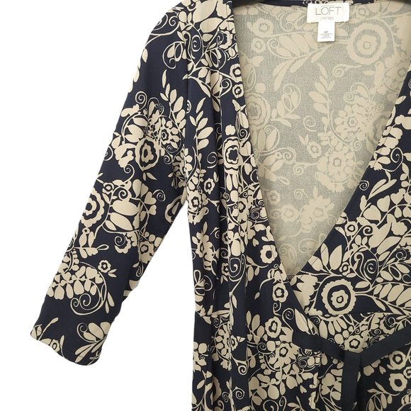 Ann Taylor LOFT Petites Wrap Dress Size 6P Black Taupe Floral Print Mid Length - Picture 11 of 16